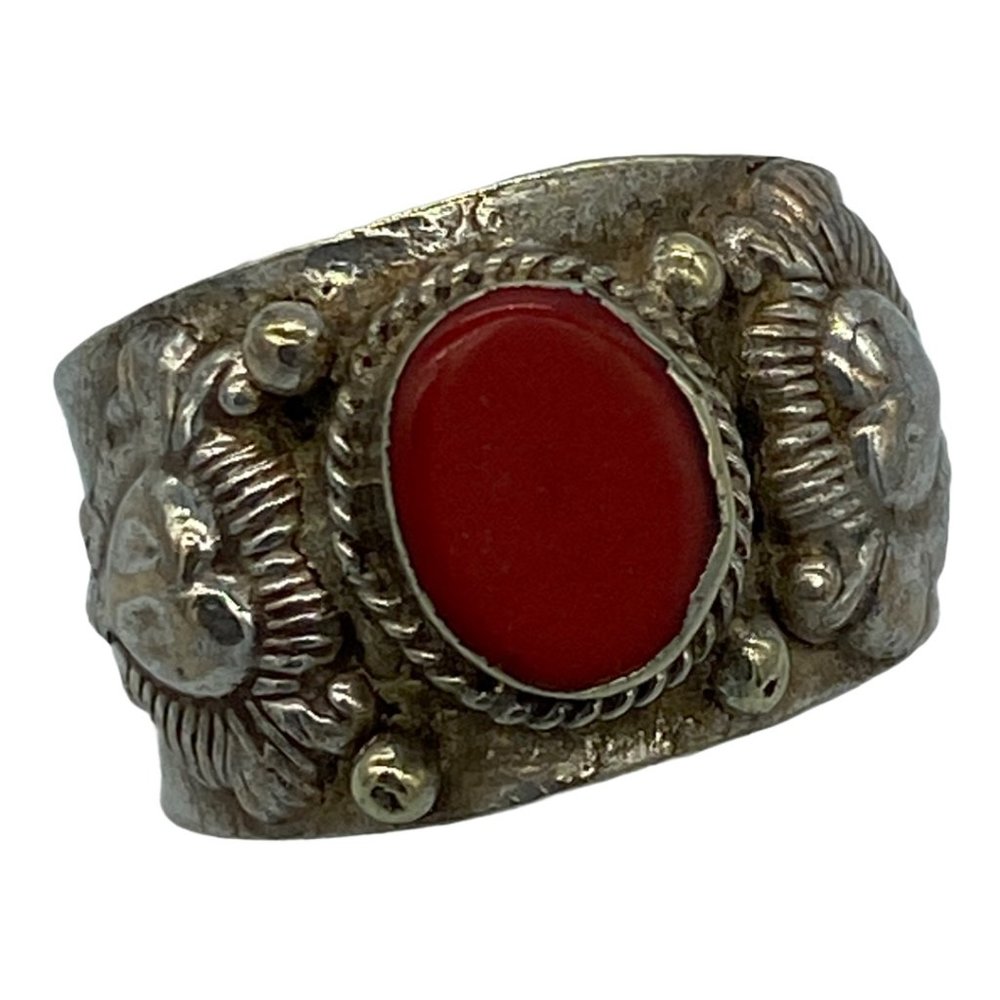 Vintage Boho Silver tone Ring with Faux Carnelian